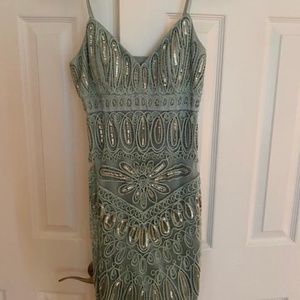 Vintage NW Sue Wong Mint Green Beaded Mini Dress sz 0